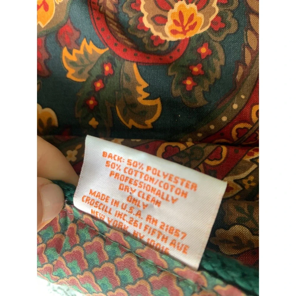 Croscill Vintage Paisley Comforter Green Burgundy Red Reversible Made in USA